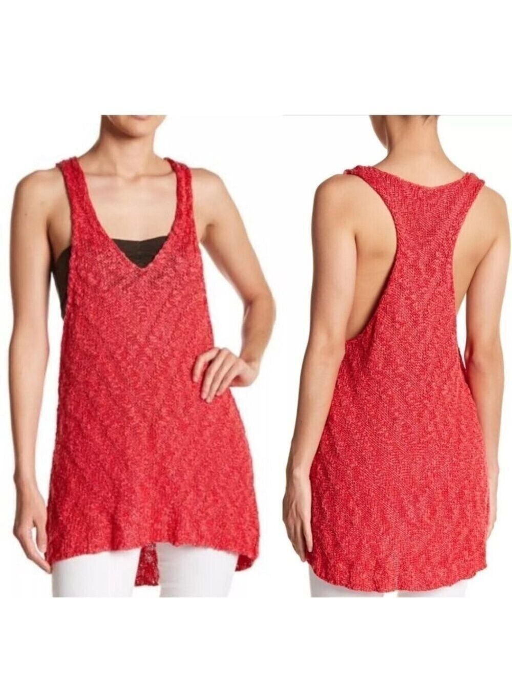 FREE PEOPLE | Chevron Sweater Tunic dress Size S Red Casual Boho